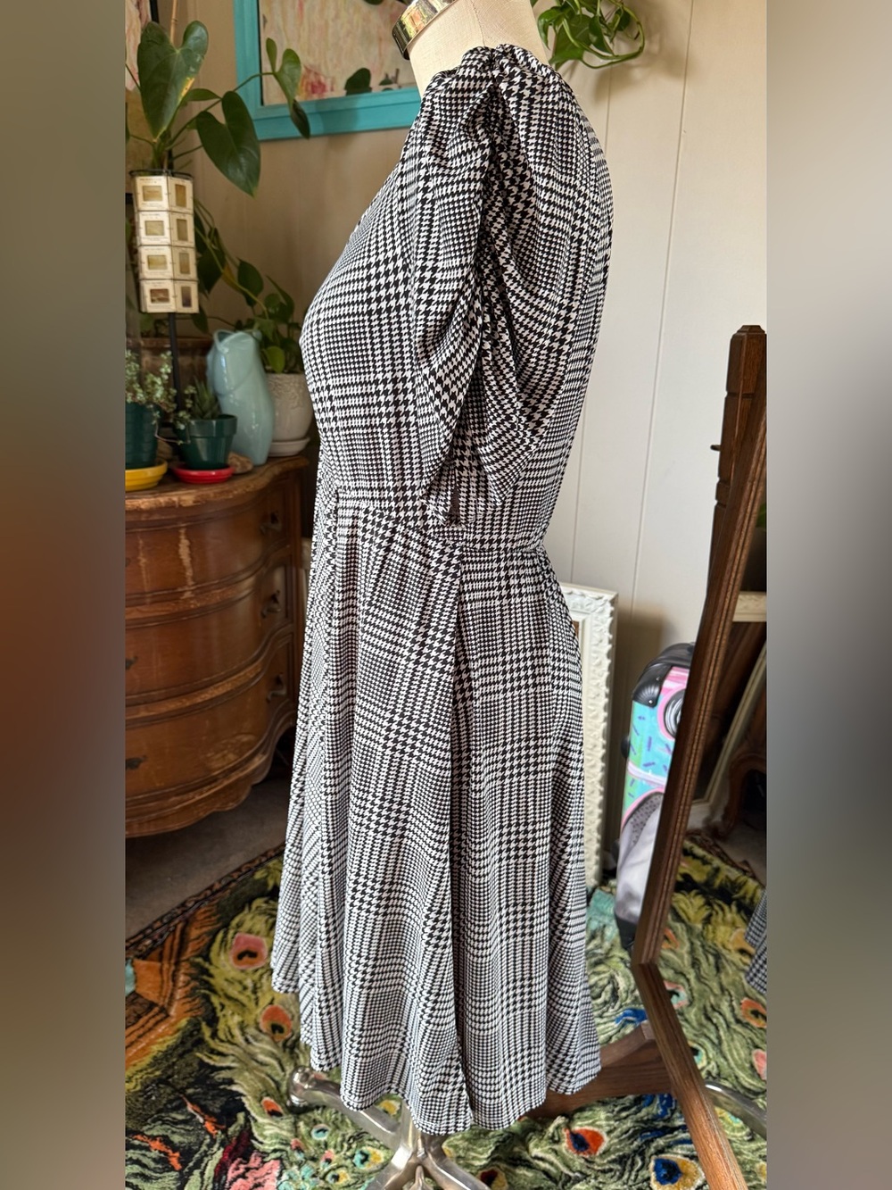 Torrid Mini Studio Knit Cinch Front Skater Dress Size 1X Black White Houndstooth - Picture 6 of 12